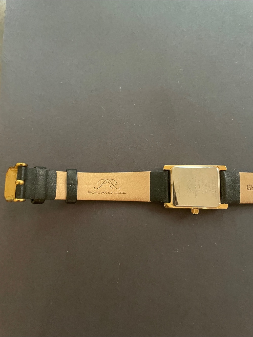 Porsamo Bleu Black Leather Strap Watch with Gold Case